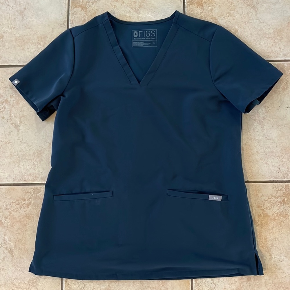 Figs Blue Casma Three Pocket Scrub Top, Sz Small